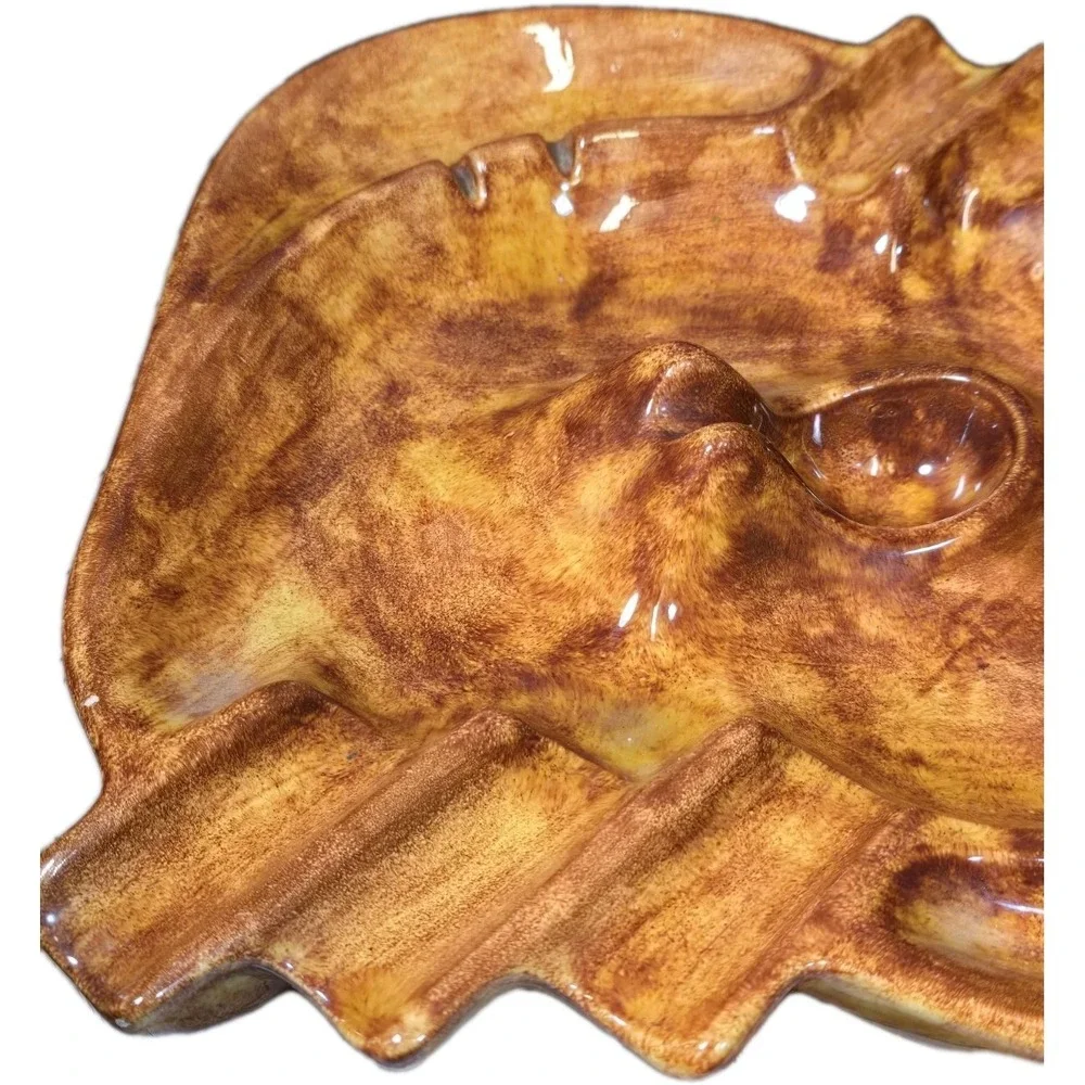 Ashtray Glove Mitt Shape Amber Drip Glaze Retro‎ Catchall